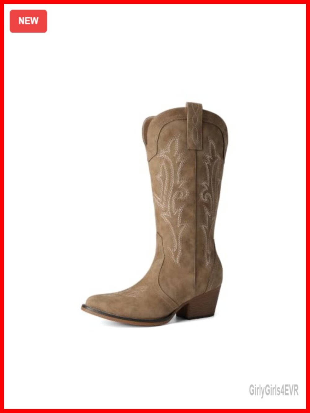 Women's Mid-Calf Cowboy Boots Faux Leather Pointed Toe Block Heel Slip-On